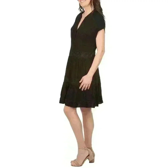 Black Split Neck Tiered Dress - Picture 2 of 8